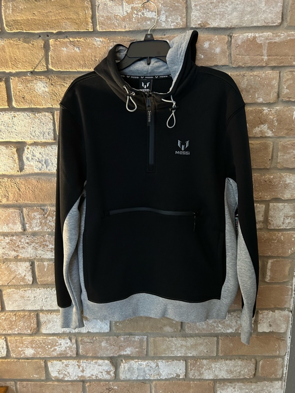 Messi Men's Black and Gray Hooded Pullover Sweater. Men’s medium. New with tags.